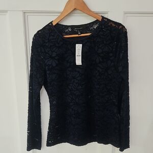 White House Black Market Navy Lace Top, Long Sleeve, Medium, New With Tags